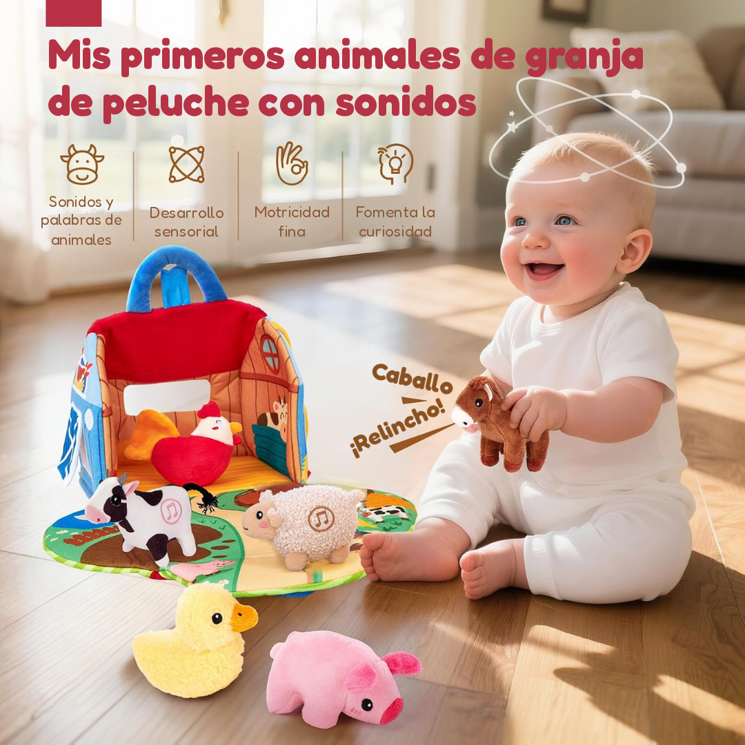 La casita abierta con los animales sobre la alfombra de juego